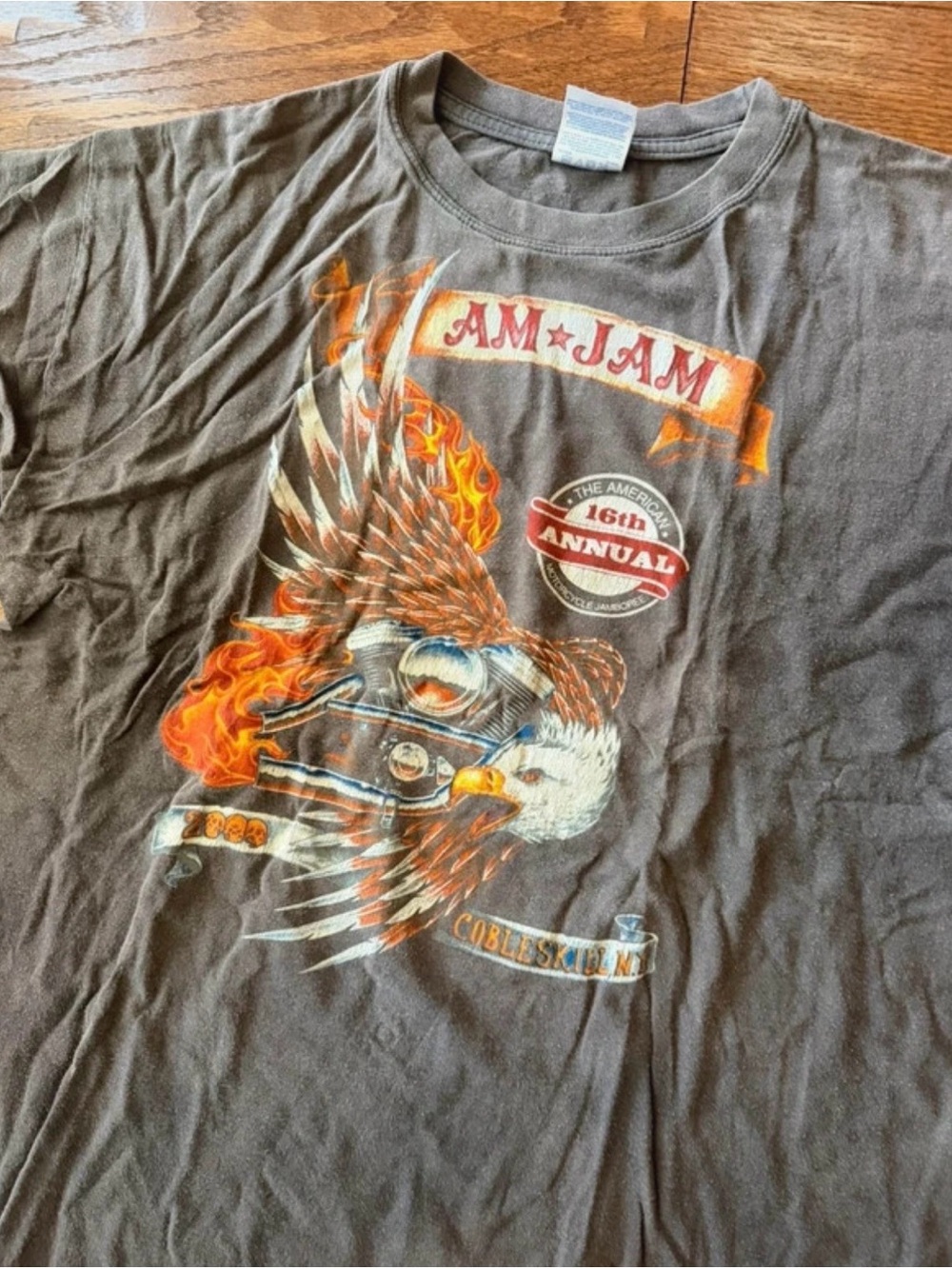 Gildan Brown Short Sleeve Tee with Flaming Eagle Motorcycle Graphic